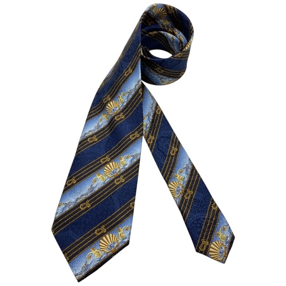 🆕PIERANGELO MASCIADRI Blue/Brown Striped Rope Node Art Silk LUXURY Tie ITALY - Picture 1 of 4